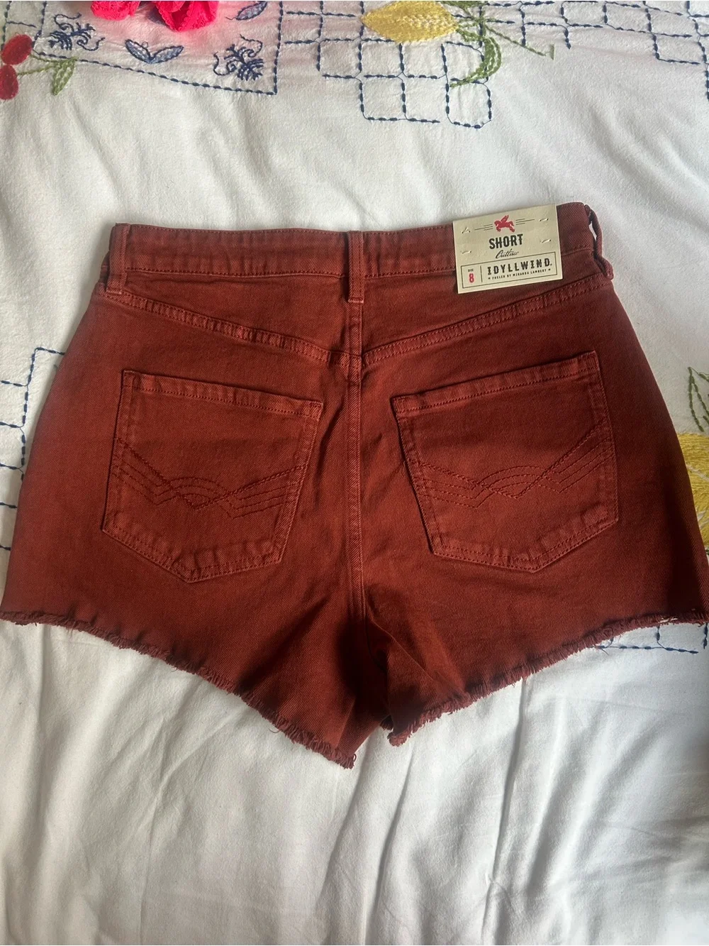Idyllwind High-Waist Rust Red Denim Cutoff Shorts